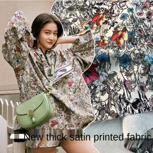 2021 European and American Brand Digital Printing Double-Sided Satin Thick Flower and Grass Pattern Coat Fabric