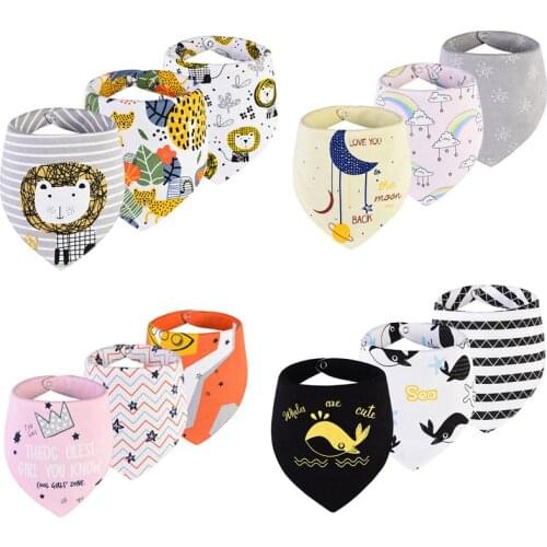 3pcs/lot Cotton Newborn Infant Girls Boys Toddler Triangle Scarf Cartoon Baby Bibs Cute Printing Bandana Baby Accessory