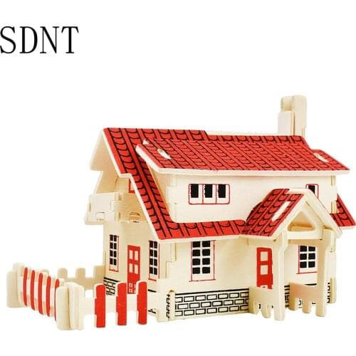 3D Puzzles Wooden Educational Toys DIY Western-style Cottage Beautiful House Model Building Wood Toys Puzzle for Kids Game Hobby