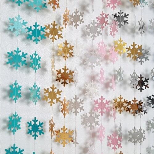4M Snowflake Shape Paper Garland Banner Bunting Frozen Party Christmas Snowflakes Hanging Decoration Happy New Year Decor Fw45
