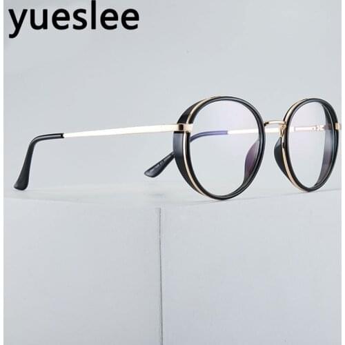 46943 Metal Plastic Titanium Round Glasses Frame Men Women Optical Fashion Anti Blue Computer Eyeglasses