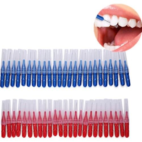 50pcs/set Soft Brushed Toothpick Adults Interdental Brush Clean Between Teeth Dental Floss Pick Push-pull Cleaning Dental Brushe