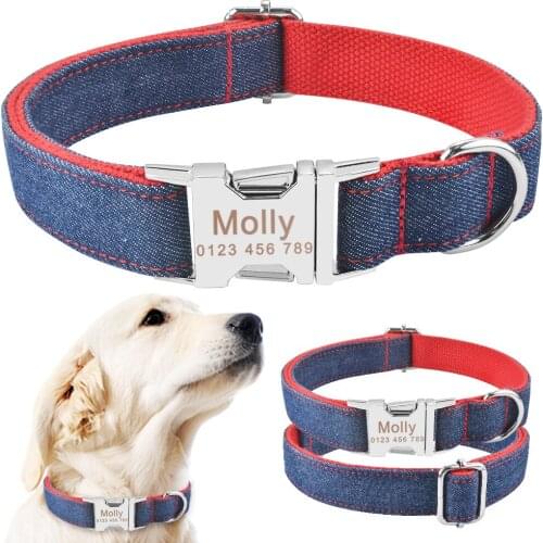 AiruiDog Red Floral Small Large Pet Personalized Dog Collar Puppy Tag Name Free Engraved