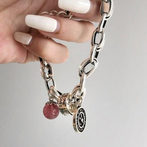 Plated S925 Sterling Silver Retro Strawberry Crystal Clock Round Brand Fashionable Womens Bracelet Linked Fashion Temperament