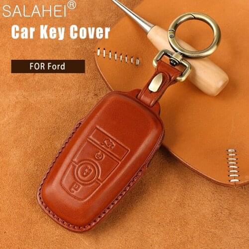 Leather Car Key Case Cover For Ford Fusion/New Mondeo/Edge/Expedition Car Styling L69 4 Button Remote Smart Key Shell Keychain