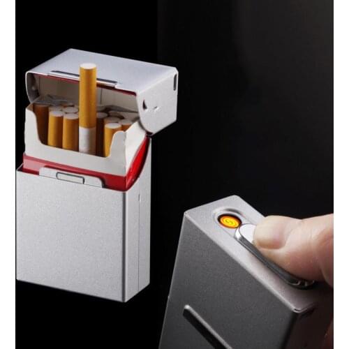 Metal Cigarette Case with USB Charging Lighters 20 PCS with Anti-extrusion Anti-sweat Windproof Cigar Box Gadgets for Men