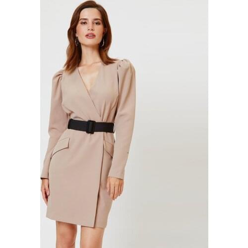 Dabourfeel High Waist Tight Dresses Mini Robe Femme Bodycon Dress Sexy Long Sleeve v Neck 2021 Elegant For Women