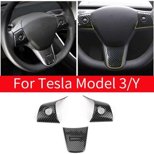 Car steering wheel decoration sticker for Tesla Model3 ABS Plastic Car Interior Accessories 3Pcs Carbon Fiber Tesla Model Y