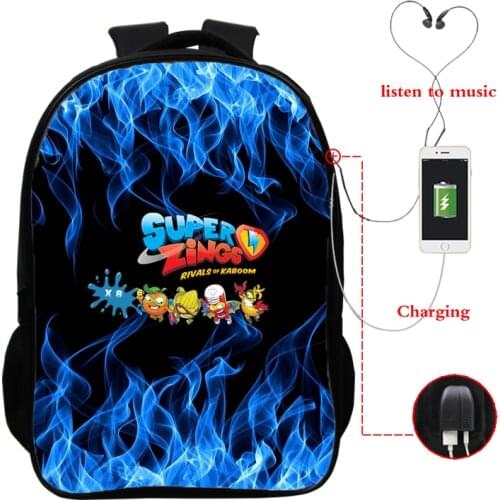 Superzings Kids Backpacks Boys Girls School Bags 16 Inch 3d Superzings Printed School Bagpack for Teengaer Usb Charging Mochila