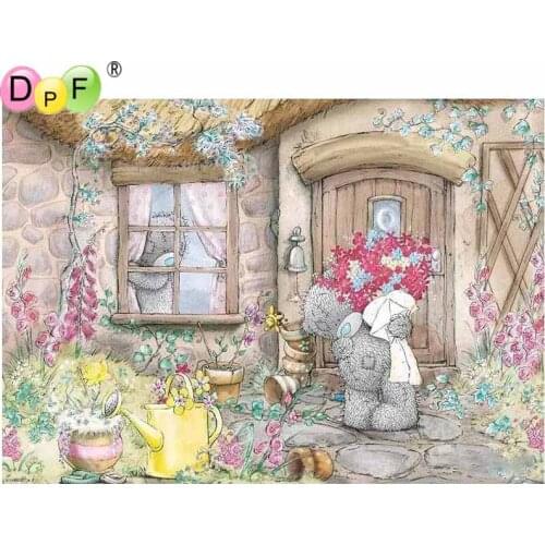 DPF DIY Diamond Painting Cross Stitch Crafts 5D Diamond Mosaic Home Decor Painting Diamond Embroidery 3D Holding flowers bear