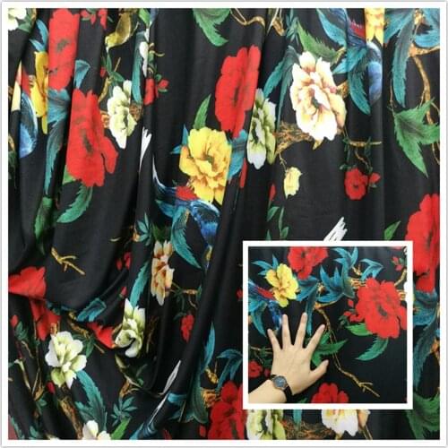 Good 4 Side Elastic Swimsuit Fabric Cotton/Spandex knitted Fabric Red Rose Flower/Bird Print Fabric DIY Sewing Dress/T-Shirt