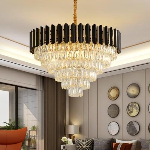 Modern Lustre Crystal Led Chandelier Lighting Black Led Chandeliers Lamp Living Dining Room Decor Drop Lights Hanging Luminaire