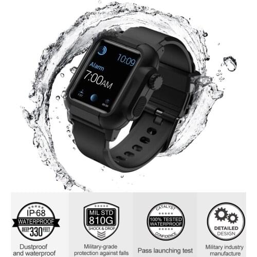 IP68 Waterproof Case For Apple Watch band 4 iwatch bands 40mm Silicone Strap 44mm Case Waterproof Rugged Case with Silicone Band