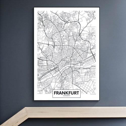 Famous City Map Germany Frankfurt Print Canvas Painting Wall Art Pictures Black White Posters and Prints Living Room Home Decor