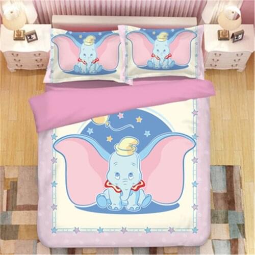 Disney Christmas Lovely Soft Adult/kids Dumbo Bedding Set Girls Duvet Cover Cartoon Pattern Full Queen Twin Bed Linen PillowCase
