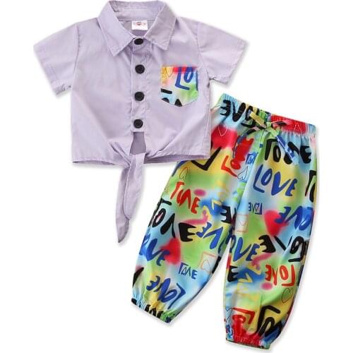 2 Pcs Summer Lovely Kids Girls Clothes Sets Tie Dye LOVE Letter Print Single Breasted Shirts Tops Loose Pants For 1-6Years