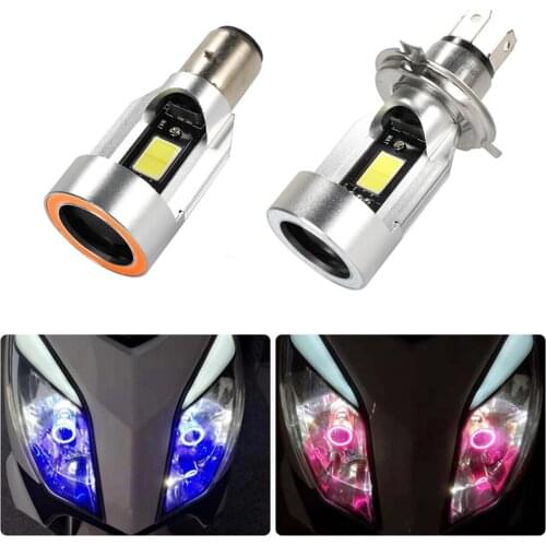 Red/Blue Angel Eye BA20D H4 LED Motorcycle Headlight Scooter Bulb Light Accessories Motorbike DRL DC 12-80V Headlamp Lightings