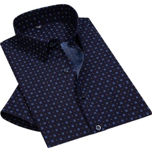 Summer Print Casual Shirts for Men Short Sleeve Striped Dress Shirt Mens Buiness Twill Solid Office Regular Fit Comfortable New