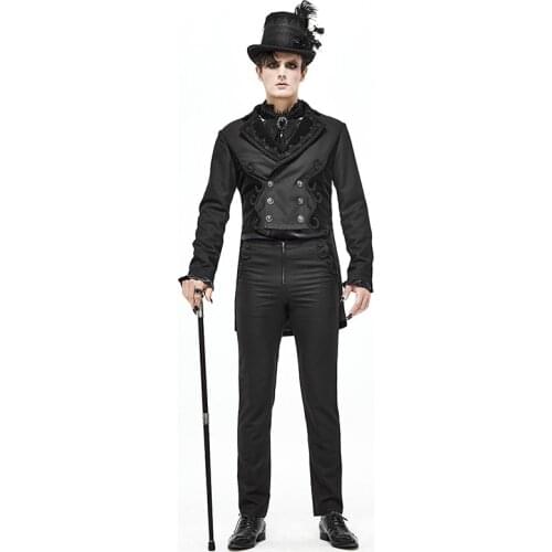 Retro Leather Velvet Tuxedo Jacket Punk Autumn And Winter Mens Tuxedo Short And Long Banquet Magician Suit