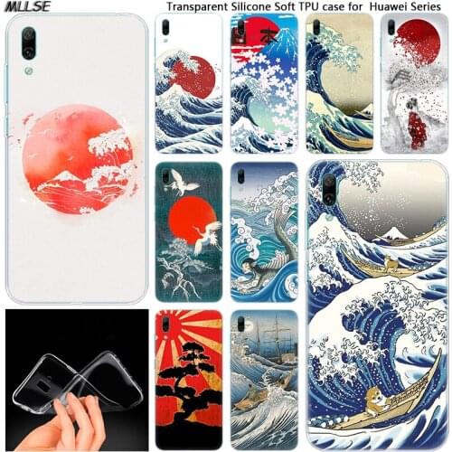 Sea Wave Art Spray Soft Silicone Case for Huawei Mate 10 20 Lite Pro Enjoy 8 9E Y6 Pro Y5 2017 Y7 Pro Y9 2019 2018 Fashion Cover