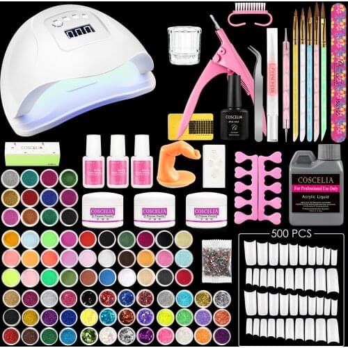 COSCELIA Acrylic Powder Set Nail Drying Lamp Nail Tips Glitter All For Manicure Machine Tools Brush Professional Nail Kit Nails