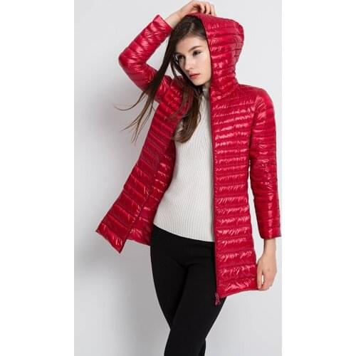 New Autumn Winter Casual Slim Long Down Coat Women Ultra Light 90% White Duck Down Jacket Windproof Hooded Outwears Female Mw536