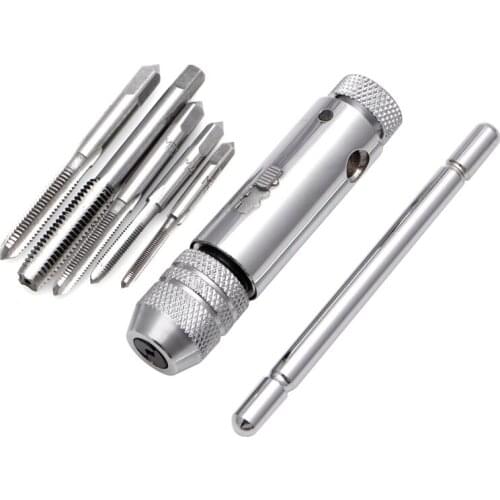 Adjustable 3-8mm T-Handle Ratchet Tap Wrench with M3-M8 Machine Screw Thread Metric Plug Tap Machinist Tool
