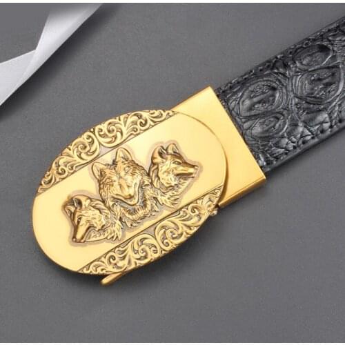 CKMN Brand Wolf Designers Luxury Fashion Mens Genuine Leather Belt High Quality Male Metal Automatic Buckle Leather Belts