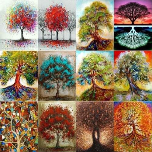 Handpainted Oil Painting Abstract Tree Landscape Picture Wall Art For Living Room Morden Home Decor Painting On Canvas JENKINS