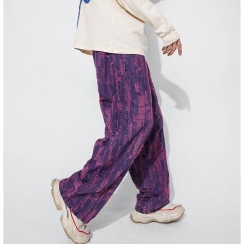 Retro washed and fried color ripped jeans mens pants Straight harem pant mens trousers fashion pantalon homme street