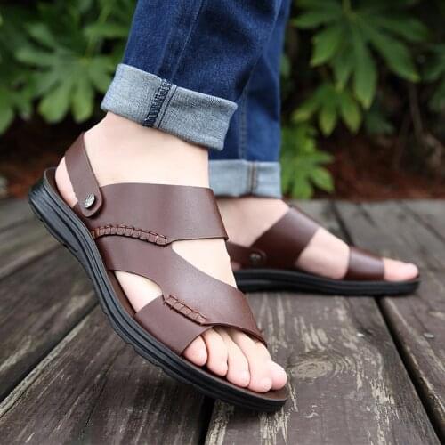 Men Genuine Leather Sandals Summer Classic Men Shoes Slippers Soft Sandals Men Roman Comfortable Walking Footwear yui89