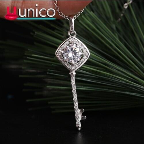 UUNICO 925 Key shape Silver Chain Necklace Crystal Jewelry Long Pendant Necklaces Woman for Gift J5820
