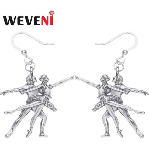 WEVENI Plated Alloy Antique Gold Elegant Ballet Dancer Girl Earrings Drop Dangle Jewelry For Women Girls Lover Gift Jewellery