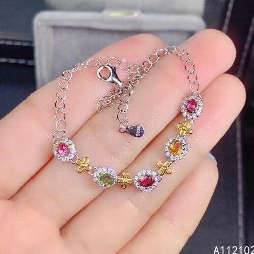 KJJEAXCMY fine jewelry S925 sterling silver inlaid natural tourmaline Girl luxury hand Bracelet Support test hot selling
