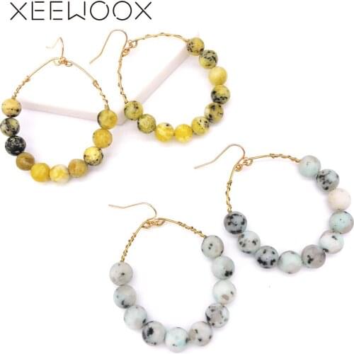 Colorful Natural Stone Semi-precious Stone Green Yellow Beads Drop Earring Statement Woman Circle Drop Earring Vintage Gift
