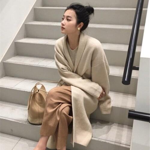 Women Cardigan Sweater Korean Solid Loose Long Sleeve Knitted Tops Lady Casual Streetwear Open Stitch Knitwear Coat Sueter Mujer