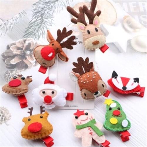 10pcs/Lot 2021 Newest Christmas Hair Accessories Cute Elk Deer Old Man Hairpins Cartoon Hair Clip Christmas Wool Felt Hairgrips