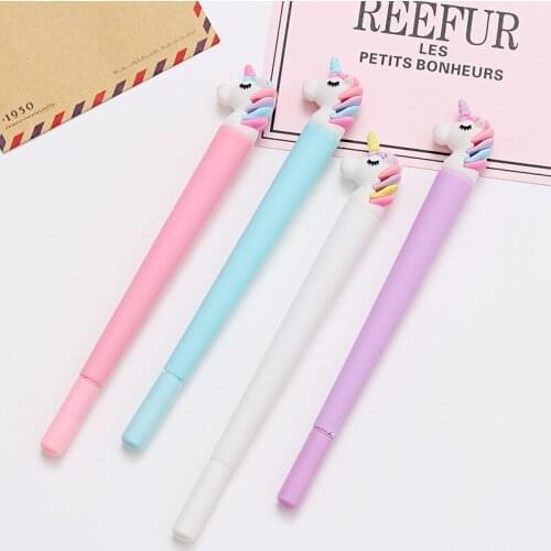 100 Pcs Korean Cartoon Unicorn Black Signature Pen Student Writes Neutral Pen Office Pen Exam Pen Stationery