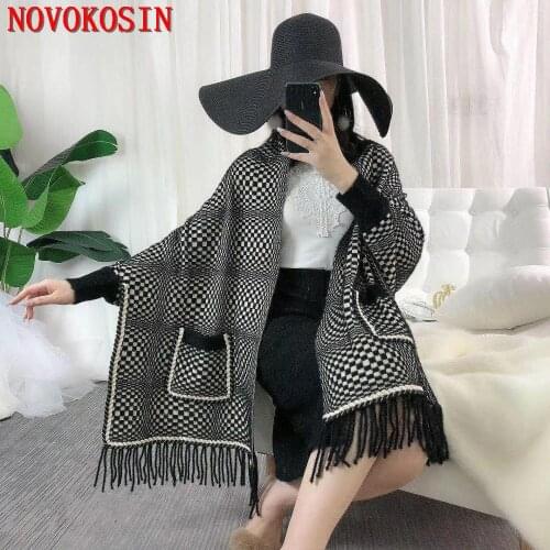 2020 Oversize Batwing Long Sleeves Cardigan Winter Faux Cashmere Poncho Women Female Printed Wrap Vintage Shawl With Pocket