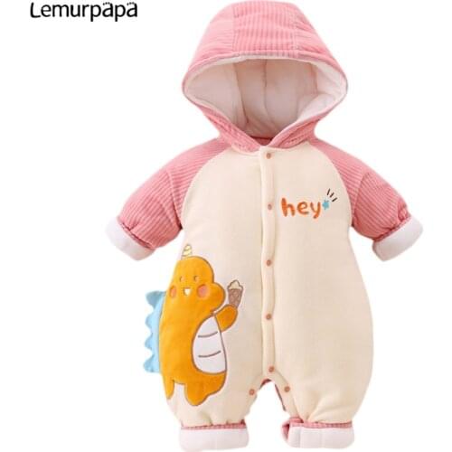 2021 Newborn Baby Clothes Boys Girls Jumpsuits Romper Thicken Cotton Baby Onesie Cartoon Dinosaur Infant Baby long Sleeve Toddle