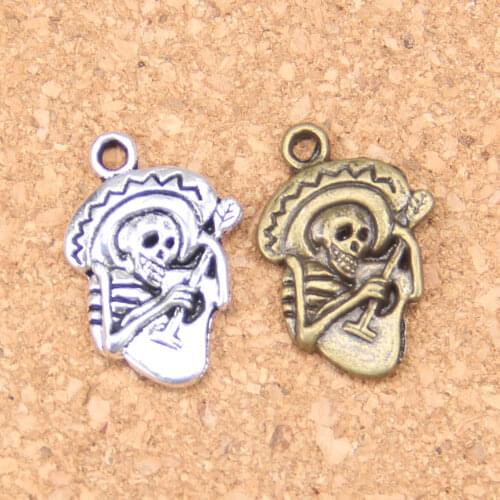 24pcs Charms skull in sombrero with guitar 22x15mm Antique Pendants,Vintage Tibetan Silver Jewelry,DIY for bracelet necklace