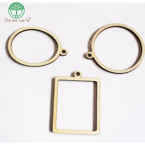 30pcs/lot 5cm Mixed Design Natural Round Wooden Tages Cutout For DIY Jewelry