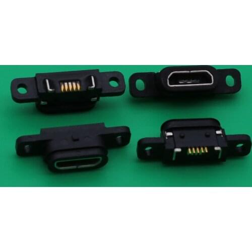 5pcs Micro USB 5pin Charging Jack Socket Dock Port 5P IP67 Waterproof Female Connector With Screw Hole