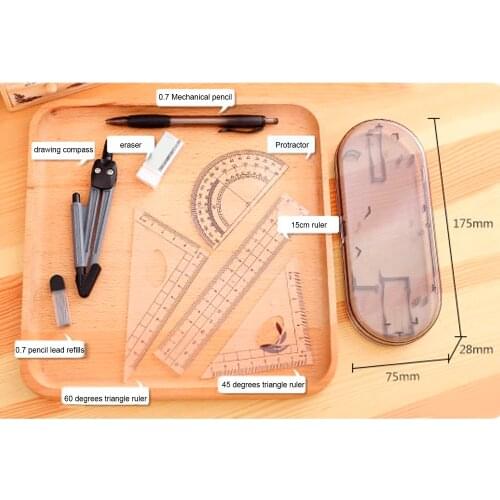 8Pcs Portable School Math Geometry Set Protractor Drawing Compass Ruler Pencil Essentials Math Study Tool Kit with Storage Box