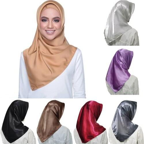 90*90cm Satin Muslim Hijab Scarf Women Square Silk Scarves Plain Shawls and Wraps Head Scarf Chiffon Islamic Female Headband