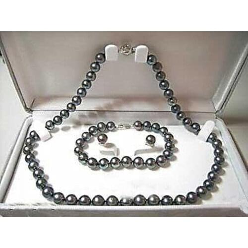 Free shipping Wholesale price +Natural 7-8mm black pearl necklace & bracelet & earring set $30