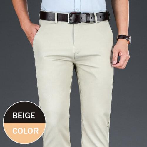 2021 Fashion Designer Men Pants Straight Slim Fit Beige Khaki Color Casual Business Long Trousers Classical Smart Suit Pants Men
