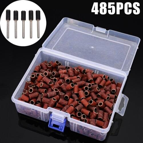 485pcs/box 1/4" 60#-600# Mounted Cylindrical Sanding Bands Sleeves Grinding Heads Abrasive Sleeves for Mandrel Rotary Tools