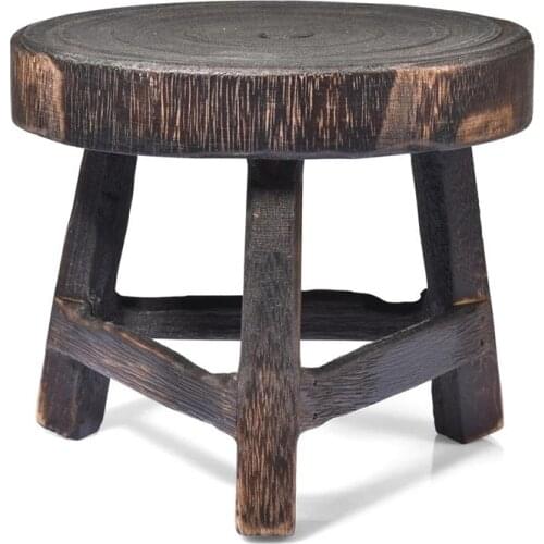 Wood High Stool Plant Stand for Flower Pot Multi-Function Wooden Bench Flower Pot Holder Round Garden Potted Plant Shelf