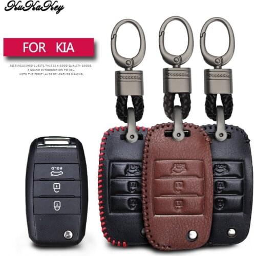 Leather Car Key Case Cover Protection Shell Skin For Kia Rio K2 K3 K5 Bongo Sorento Soul Sportage Car Keyring Keychain